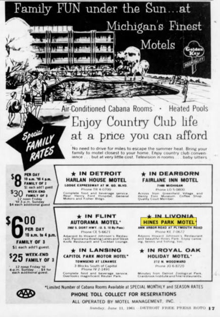Hines Park Motel - 1961 Ad For Golden Key Lodging (newer photo)